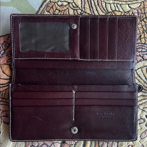 Kate Landry Classic Burgundy Genuine Leather Long Bi fold Wallet - Picture 3 of 4